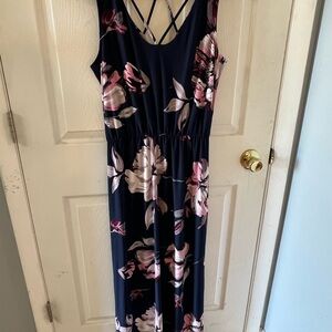 Maurices Navy and Pink Floral Maxi Dress